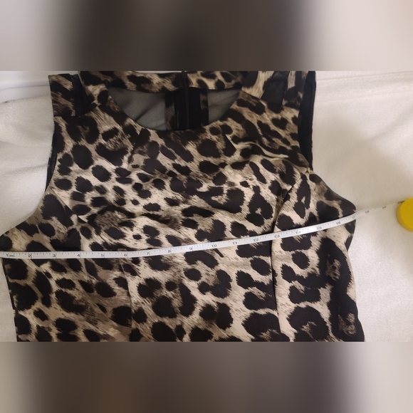 CONNECTED APPAREL Leopard Print A-LIne Dress with Mesh Detail Size 10 - Picture 6 of 6